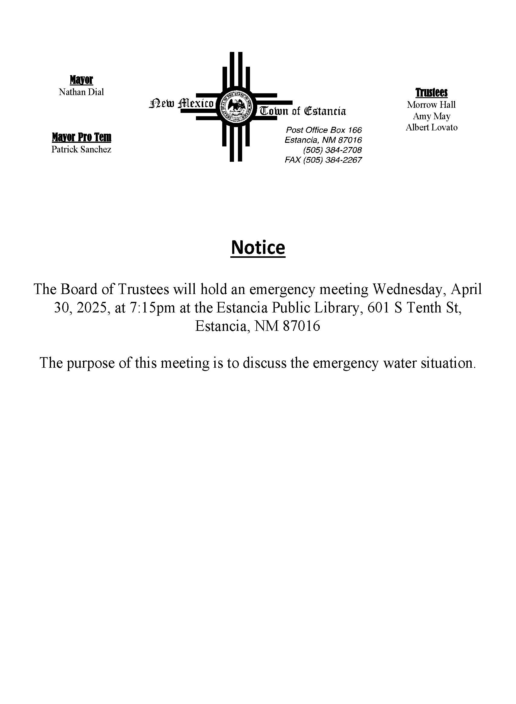 Water Emergency meeting 4.30.25